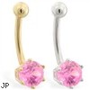 14K Gold belly button ring with 6-prong Pink Tourmaline