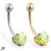 14K Gold belly ring with 6mm peridot  heart