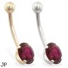 14K Gold belly ring with 8mm x 6mm oval Ruby
