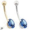 14K Gold belly ring with Blue Zircon oval