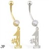 14K Gold belly ring with dangling "#1" charm