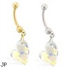 14K Gold belly ring with dangling AB swarovski crystal heart