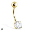 14K Gold Belly Ring With Gem