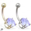 14K Gold belly ring with large 8mm Blue Zircon