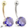 14K Gold belly ring with large 8mm Sapphire