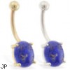 14K Gold belly ring with Natural Lapis Lazuli Stone
