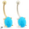 14K Gold Belly Ring with Natural Sleeping Beauty Turquoise Stone