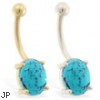 14K Gold Belly Ring with Natural Turquoise Stone