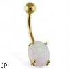 14K Gold Belly Ring With Opal Stone