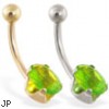 14K Gold belly ring with oval peridot