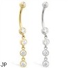 14K Gold belly ring with quadruple CZ dangle