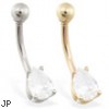 14K Gold belly ring with small clear teardrop CZ