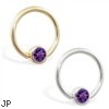 14K Gold captive bead ring with Amethyst