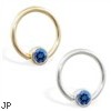 14K Gold captive bead ring with Blue Zirconia
