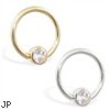 14K Gold captive bead ring with Cubic Zirconia