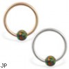 14K Gold captive bead ring with rainbow opal ball