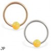 14K Gold captive bead ring with yellow opal ball