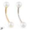 14K gold curved barbell with white pearl ball