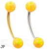 14K Gold curved barbell with Yellow opal balls