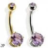 14K Gold Double Jeweled Belly Ring, Alexandrite