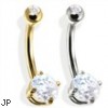 14K Gold Double Jeweled Belly Ring, CZ