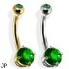 14K Gold Double Jeweled Belly Ring, Emerald