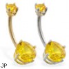 14K Gold double jeweled Citrine belly ring