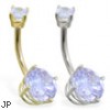 14K Gold double jeweled lavender belly ring