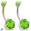 14K Gold double jeweled Peridot belly ring