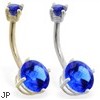 14K Gold double jeweled Sapphire belly ring