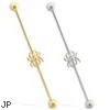 14K Gold Industrial Straight Barbell With Spider Charm