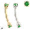 14K Gold internally threaded curved barbell with Emerald gems