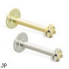 14K Gold internally threaded labret with yellow 1mm CZ