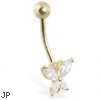 14K Gold Jeweled Butterfly Belly Ring