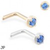 14K Gold L-shaped nose pin with 1.5mm Sapphire gem