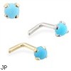 14K Gold L-shaped Nose Pin with 2mm Round Turquoise