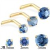 14K Gold L-shaped nose pin with Round Blue Zircon