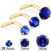 14K Gold L-shaped nose pin with Round Sapphire
