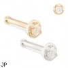 14K Gold nose bone with 1.5mm clear CZ gem