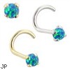 14K Gold Nose Bone with 2mm Round Blue Green Opal