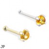 14K Gold Nose Bone with 2mm Round Cabochon Citrine