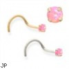 14K Gold Nose Screw with 2mm Round Pink Opal