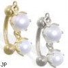 14K Gold reversed belly ring with double akoya pearl dangle