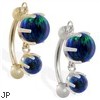 14K Gold reversed belly ring with double Blue Green opal dangle