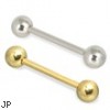 14K Gold Straight Barbell With 5 Mm Balls, 10 Ga