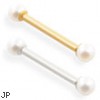14K Gold Straight Barbell With Round White Akoya Pearls