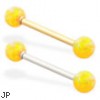 14K Gold straight barbell with Yellow opal balls