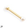 14K Real Gold Industrial Barbell With Pearls