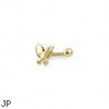 14K Real Yellow Gold Butterfly Nose Bone, 20 Ga