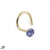 14K Real Yellow Gold Nose Screw With Round 2.5Mm Lavender CZ, 20 Ga